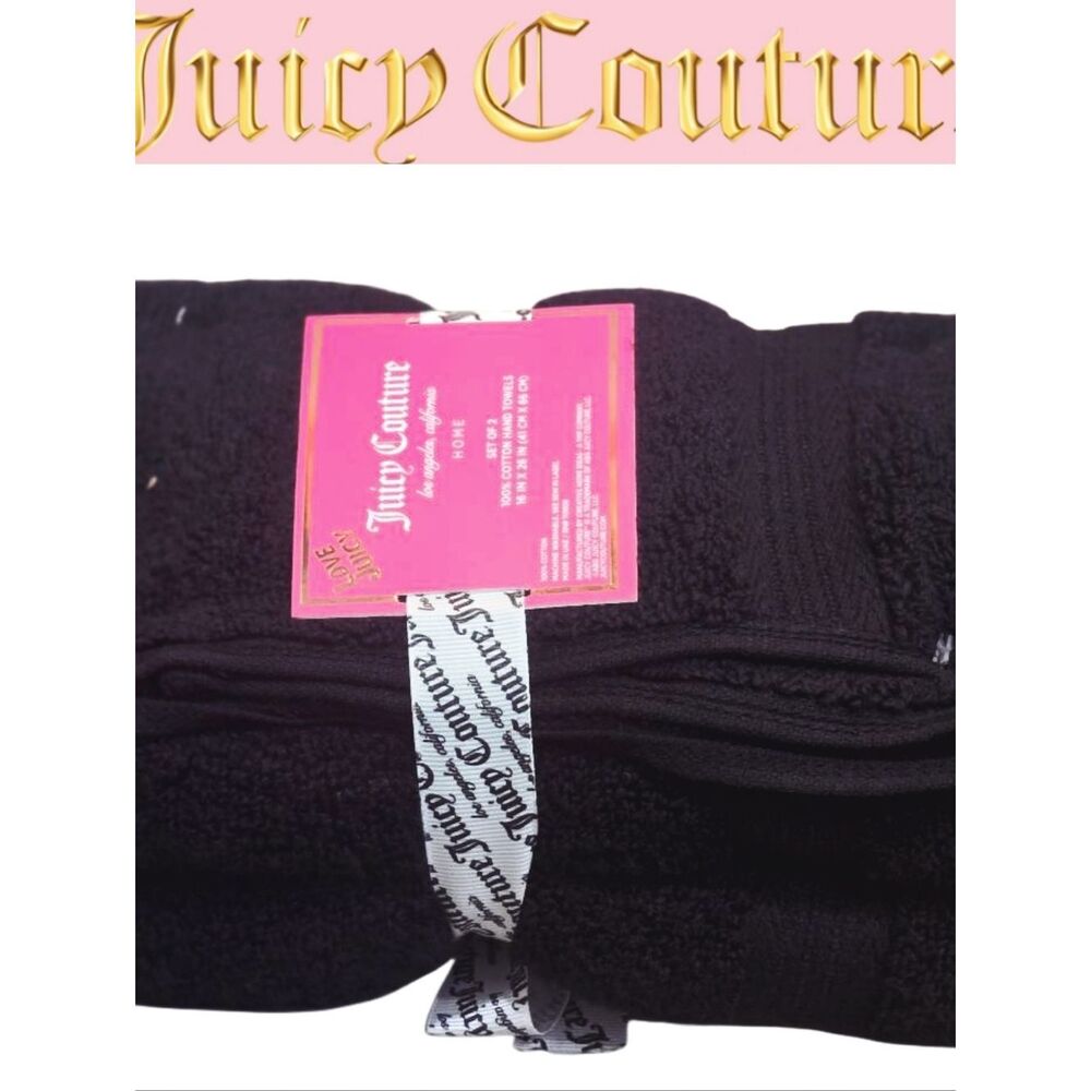 Juicy Couture Home Set Of 2 Cotton Hand Towels- Black